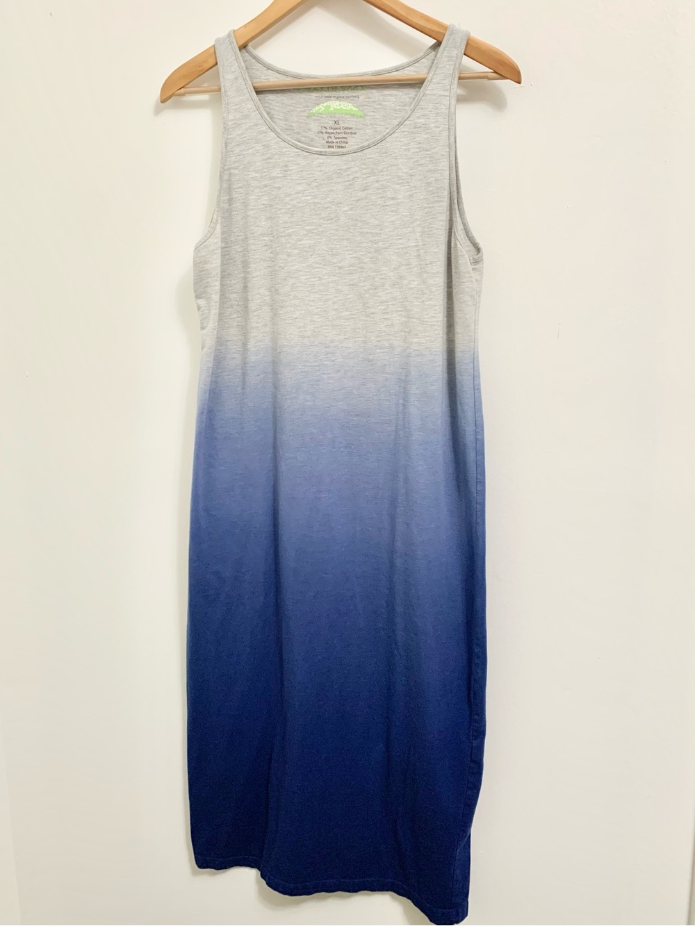 Earth Yoga Ombré Blue Gray Organic Cotton Bamboo Striped Midi Dress XL